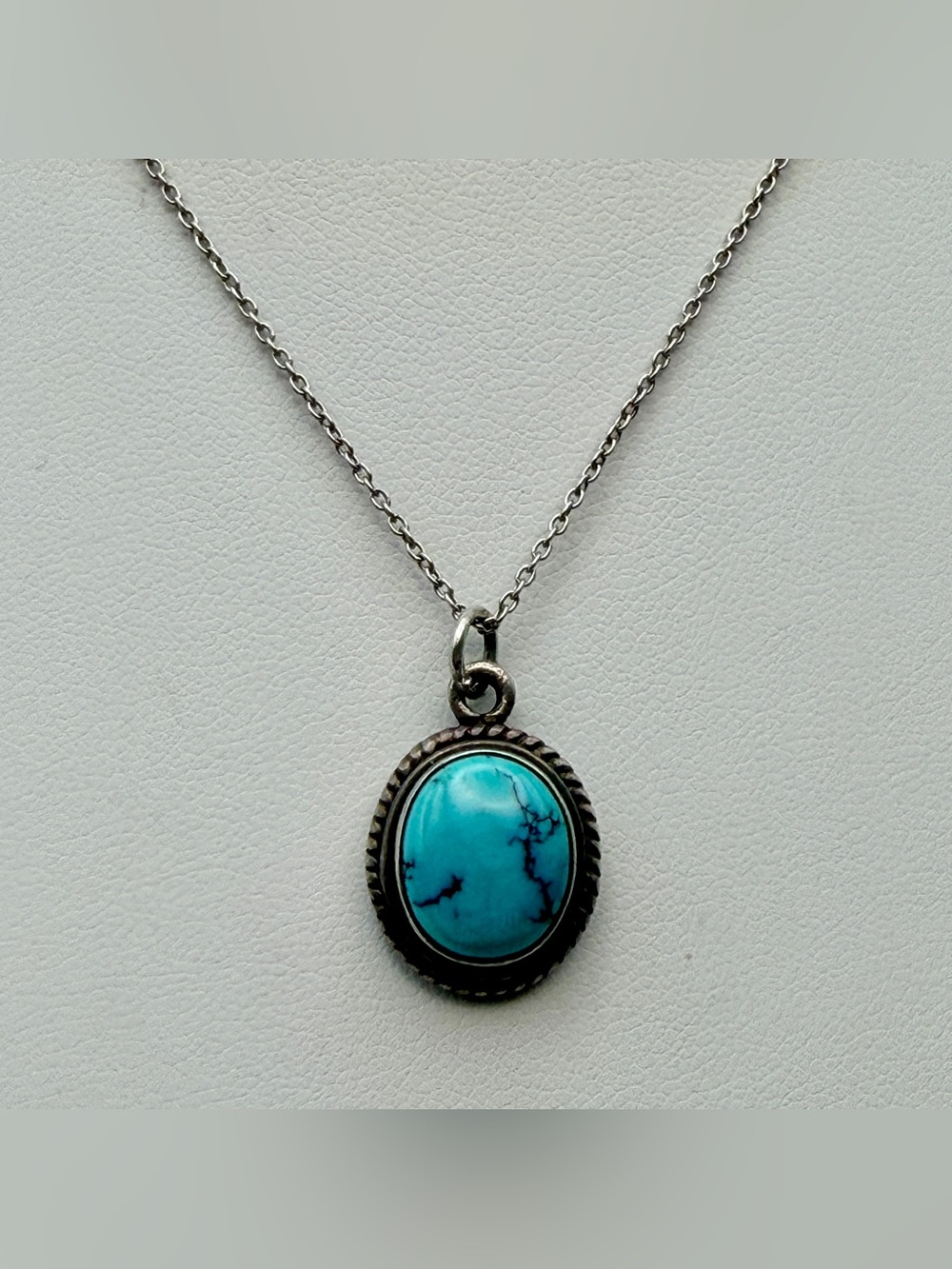 Sterling-Silver Necklace with Turquoise Stone Pendant Vintage 1970s Southwestern